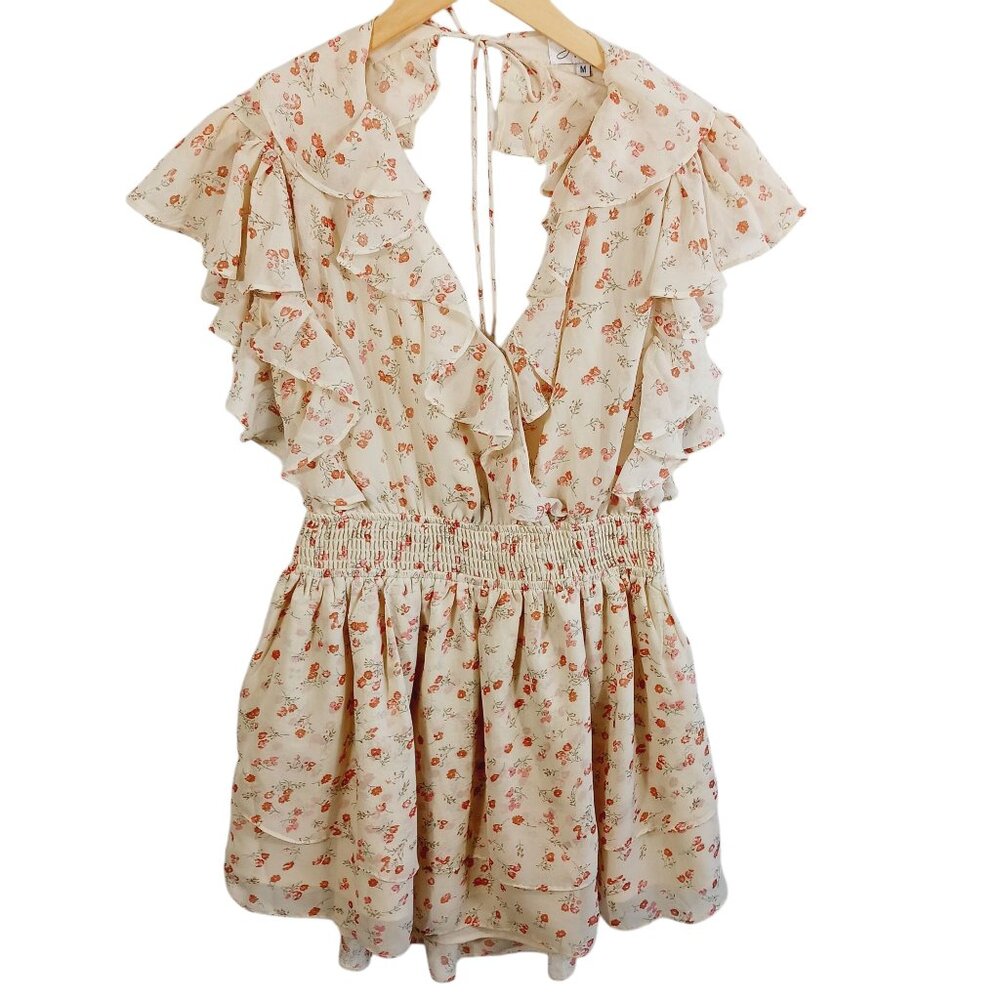 Sabo Skirt Cream Mini Dress with Pink Floral Print